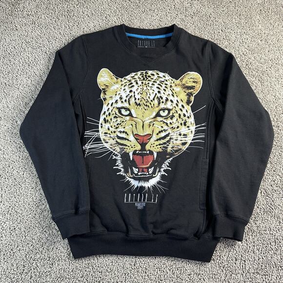 Entree LS Sweatshirt Mens Small Black Leopard Face Graphic Crewneck Streetwear - Picture 1 of 11
